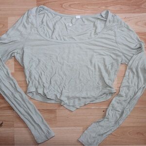 Ribbed Long Sleeve Crop Top - Sage Green